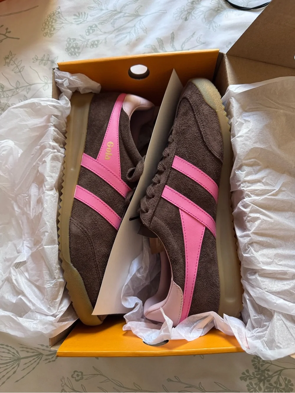 Gola Women's Brown Suede Sneakers with Pink Stripes
